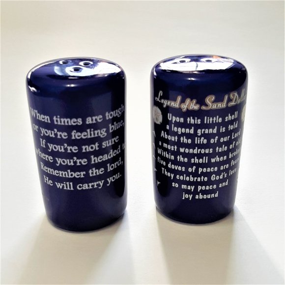 Vintage Salt & Pepper Shakers, Cobalt Blue, Footprints in the Sand Mrytle Beach - Picture 2 of 4